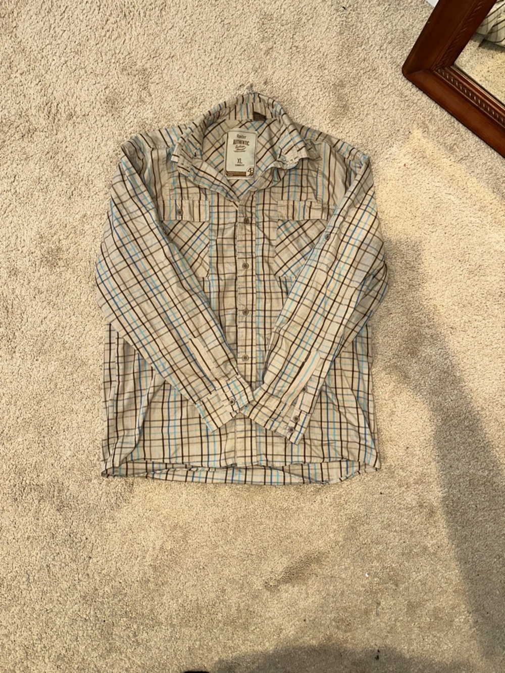 Light Blue & Beige Plaid Casual Button-Down Shirt